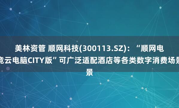 美林资管 顺网科技(300113.SZ)：“顺网电竞云电脑CITY版”可广泛适配酒店等各类数字消费场景