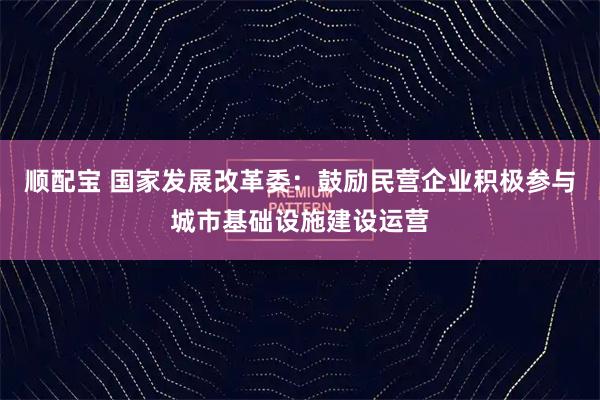 顺配宝 国家发展改革委：鼓励民营企业积极参与城市基础设施建设运营